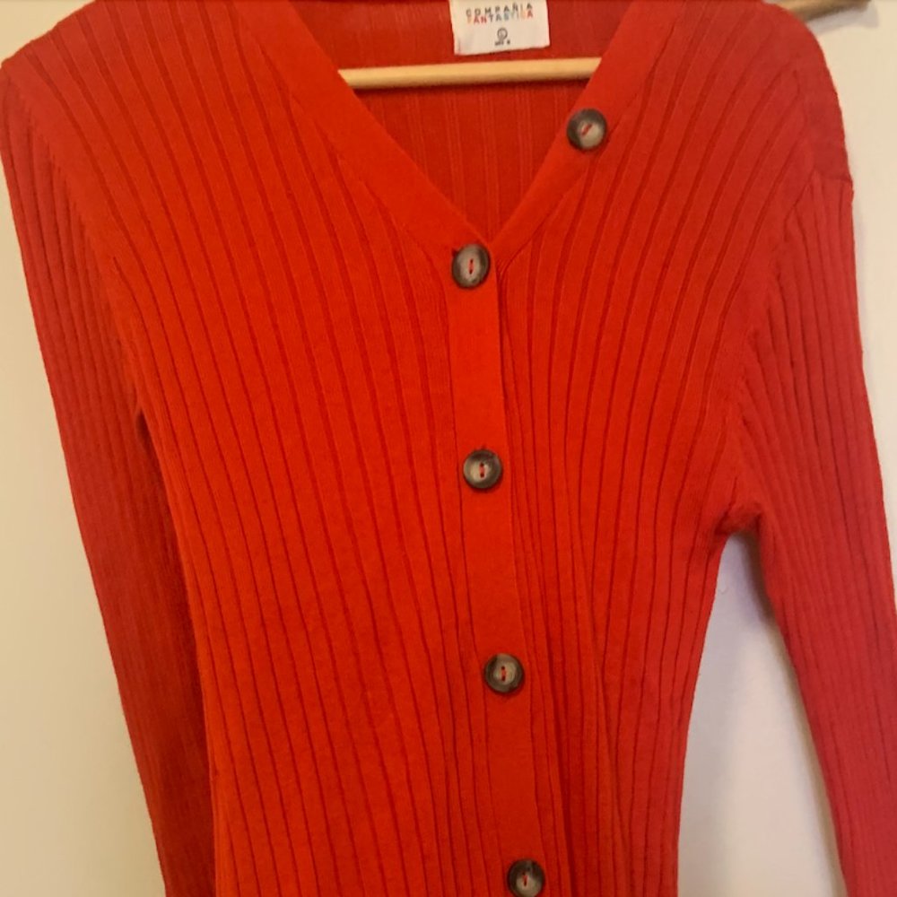 Unique Vintage Red Orange Sweater Knit Wiggle Dress - Large